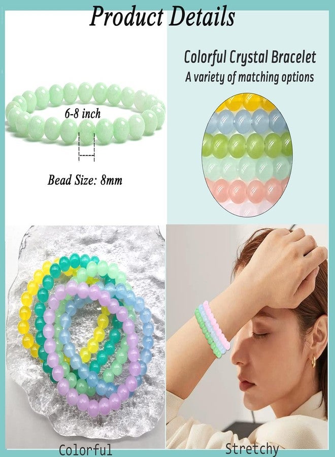 FIRAZIO 24Pcs 8mm Beaded Bracelet for Women Mens Handmade Glass Beads Bracelet Colorful Crystal Bracelet Elastic Round Bead Bracelets Jewelry - Image 3